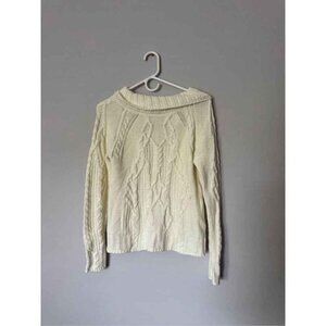 The Reeds Cotton Chunky Cable Knit Turtleneck Sweater Ivory Cream Small